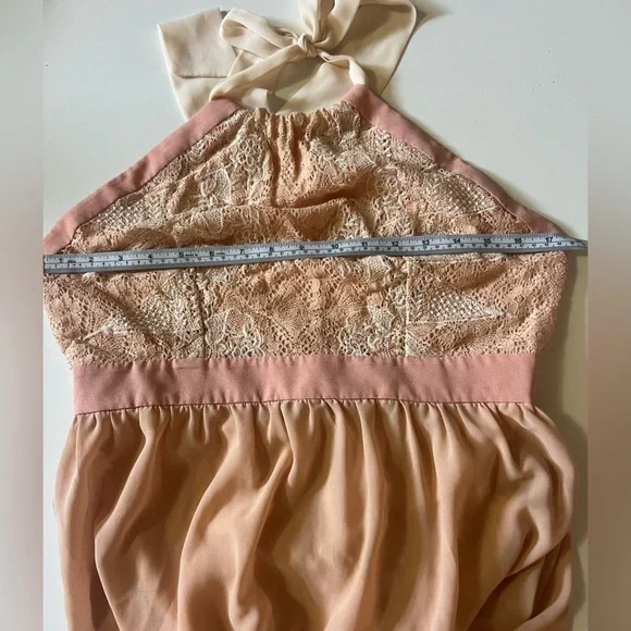 Anthropologie Champagne & Strawberry Halter Maxi Flowy Dress Size Large - Picture 2 of 10